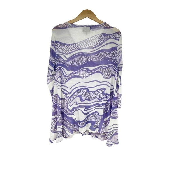 LYNN Ritchie Silver Purple White Shark bite Hem Mesh Sheer Top Womens Large - Picture 4 of 6